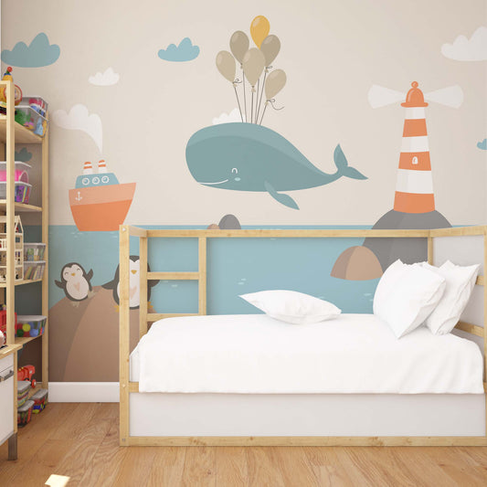Whale Ahoy! Wallpaper Waterproof for Rooms Bathroom Kitchen Waterproof for Rooms Bathroom Kitchen - USTAD HOME