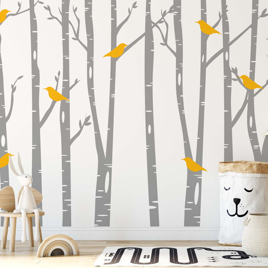 Birds and Birch Wallpaper Waterproof for Rooms Bathroom Kitchen - USTAD HOME