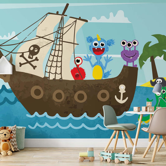 Monster Mayhem Pirates Wallpaper Waterproof for Rooms Bathroom Kitchen Waterproof for Rooms Bathroom Kitchen - USTAD HOME