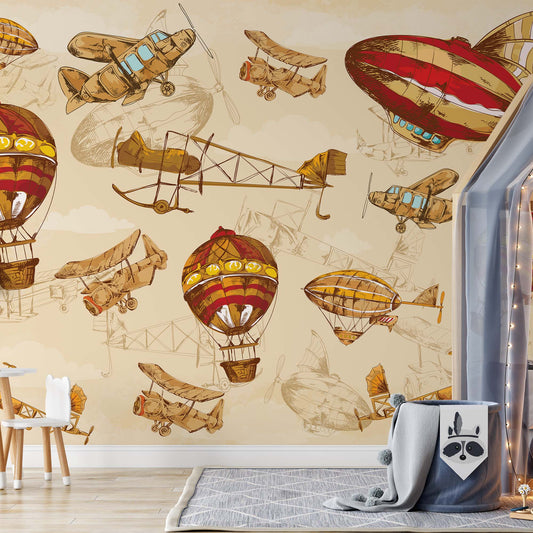 Vintage Planes and Balloons around the World II Wallpaper - USTAD HOME