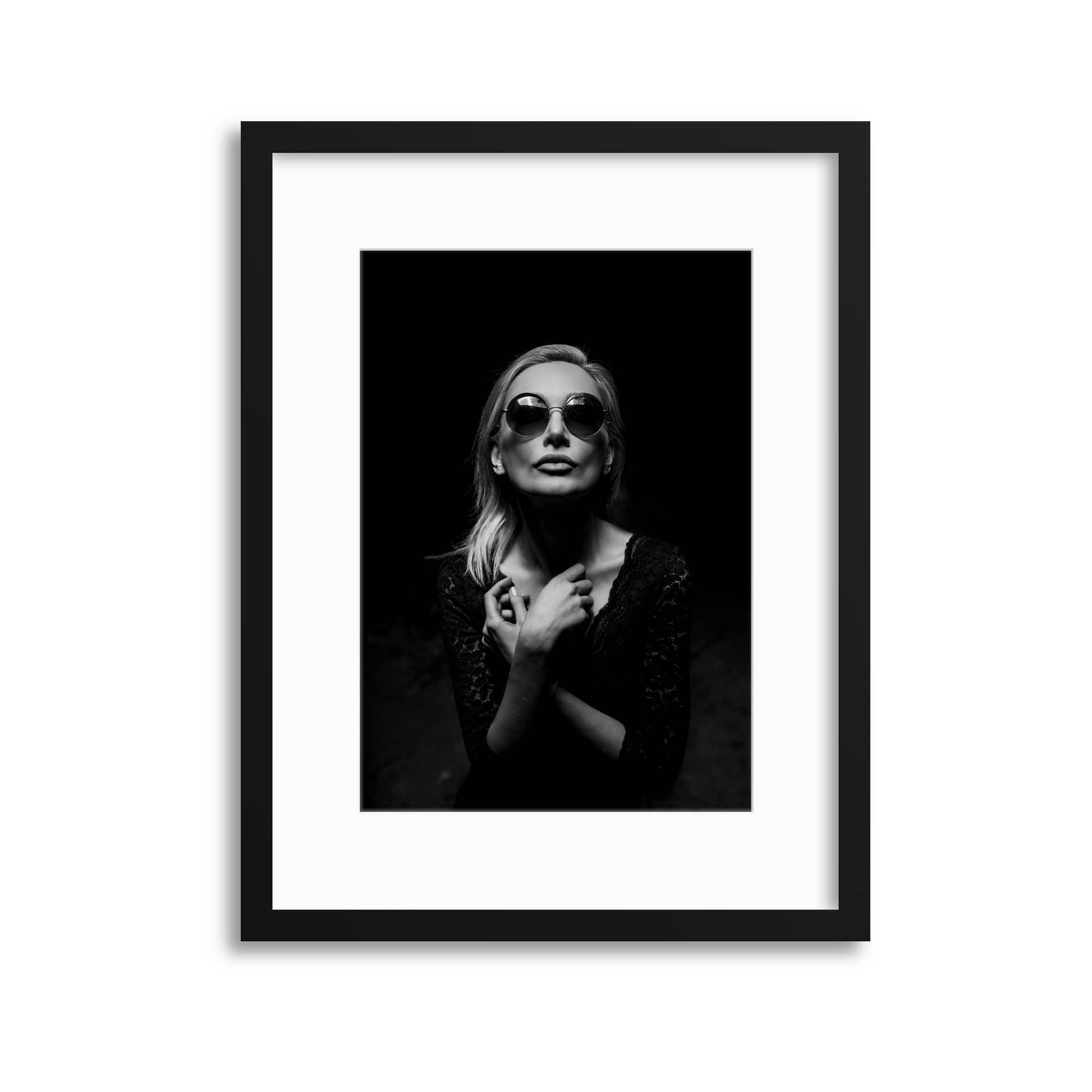 Portraits in Noir: Sunglasses Framed Print - USTAD HOME