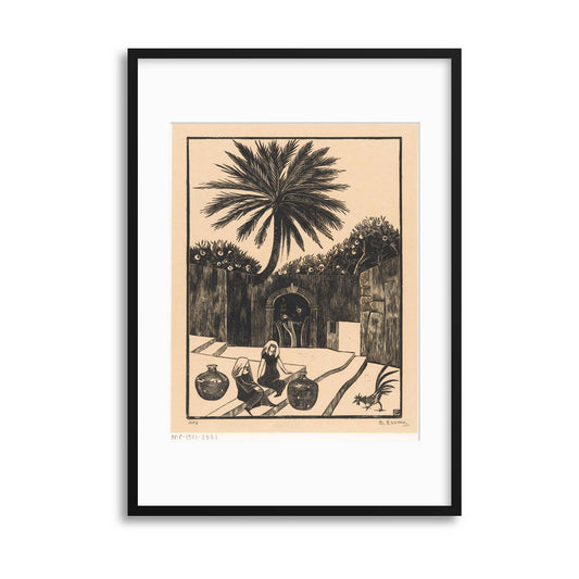 Vintage Illustrations: Palm and Village Framed Print - USTAD HOME