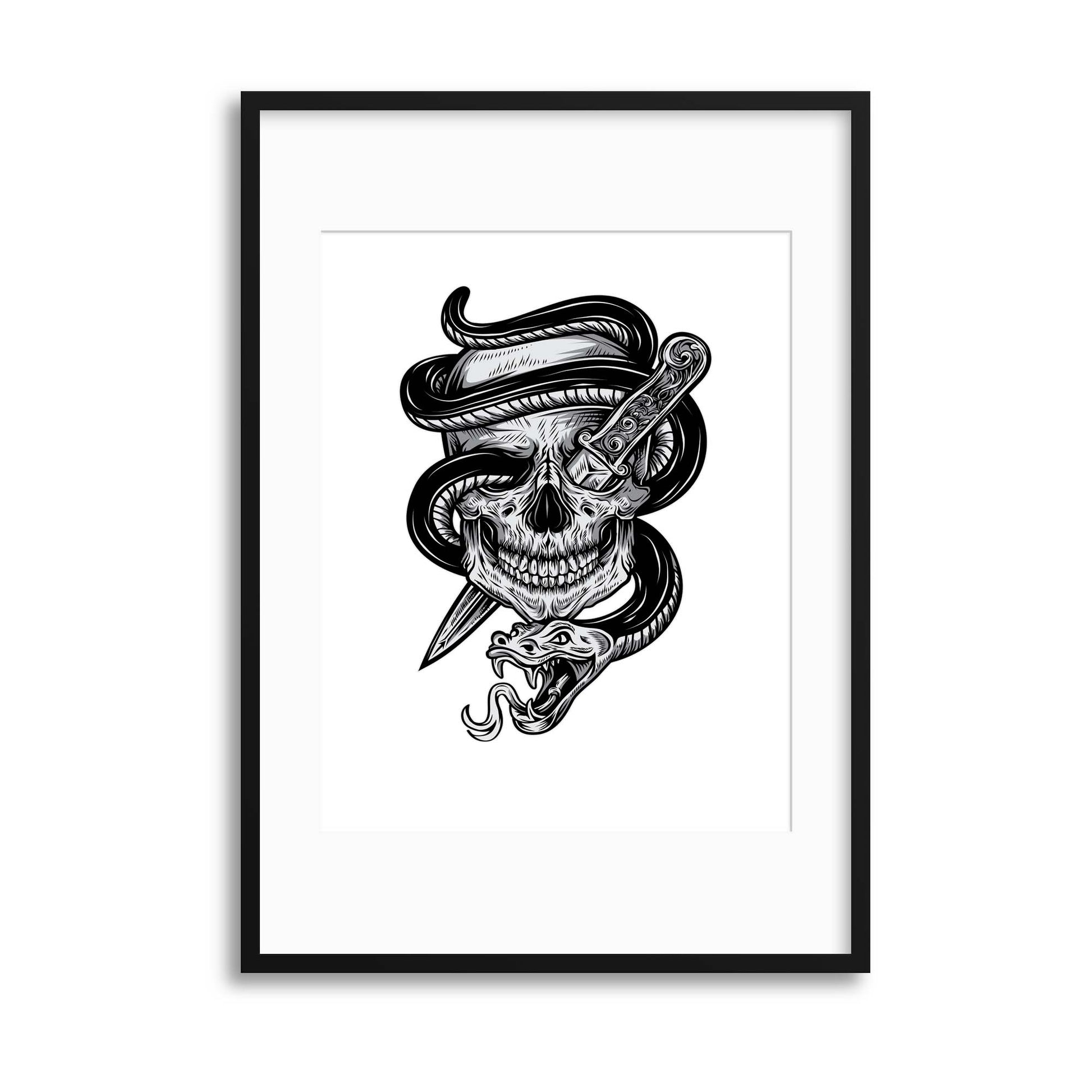 Tattoo Skull and Dagger Framed Print - USTAD HOME