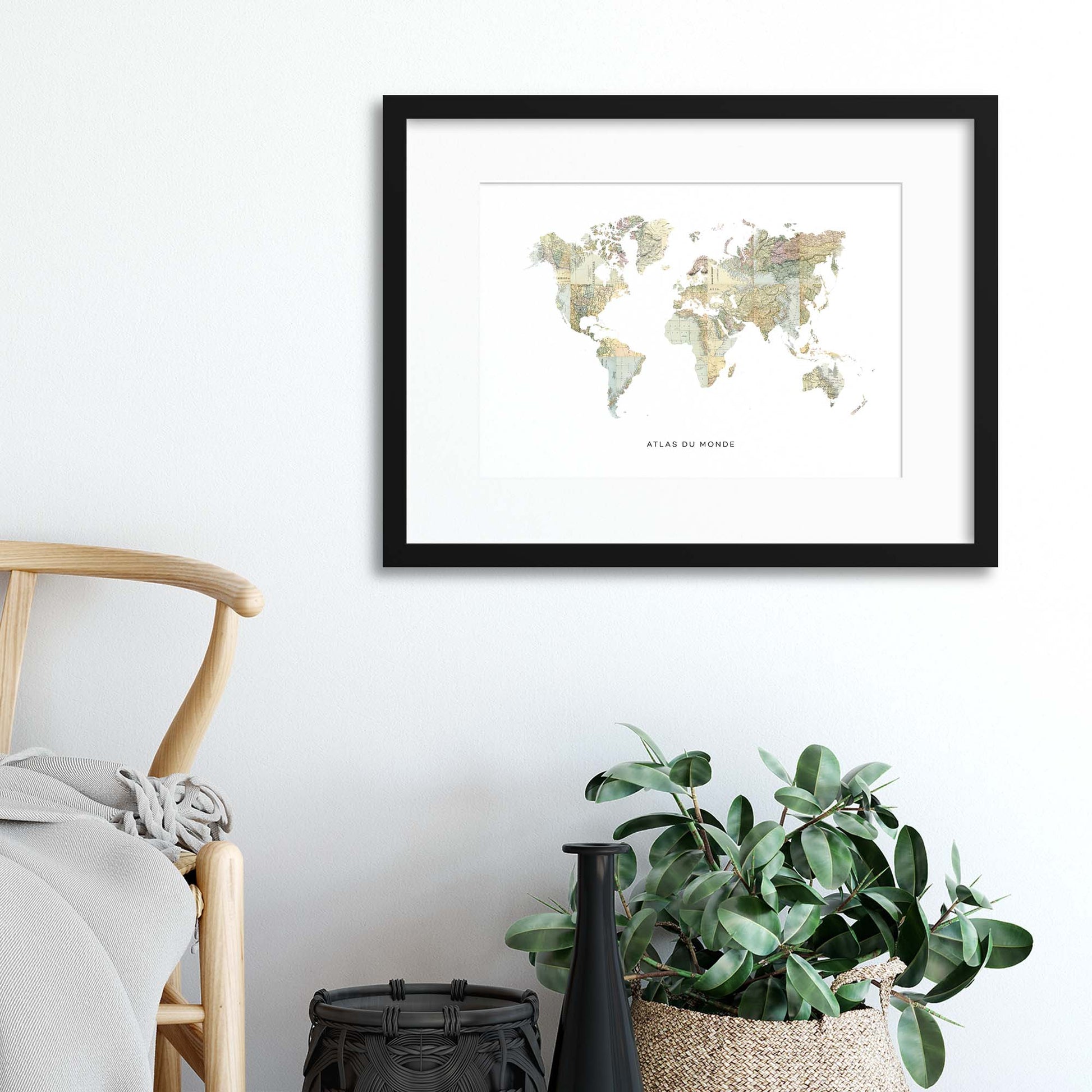 Map Countries: Atlas du Monde Framed Print - USTAD HOME