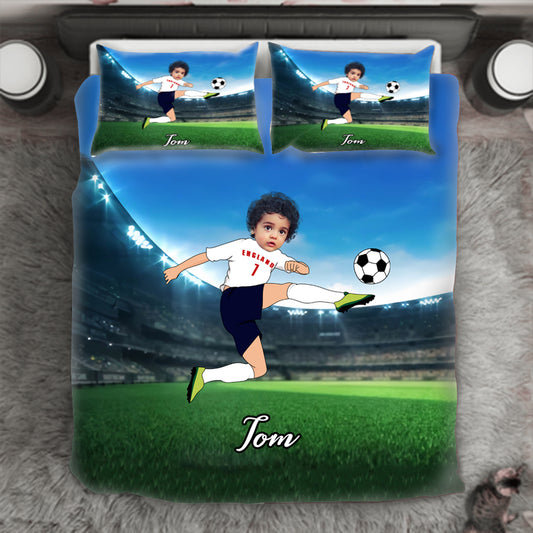 Boy Personalised Football Player 3-Piece Bedding Set - USTAD HOME