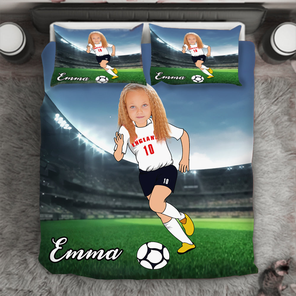 Girl Personalised Football Player 3-Piece Bedding Set - USTAD HOME