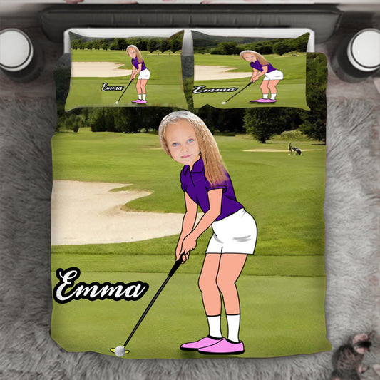 Girl Personalised Golf Player 3-Piece Bedding Set - USTAD HOME