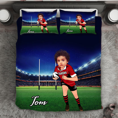 Boy Personalised Rugby Player 3-Piece Bedding Set - USTAD HOME