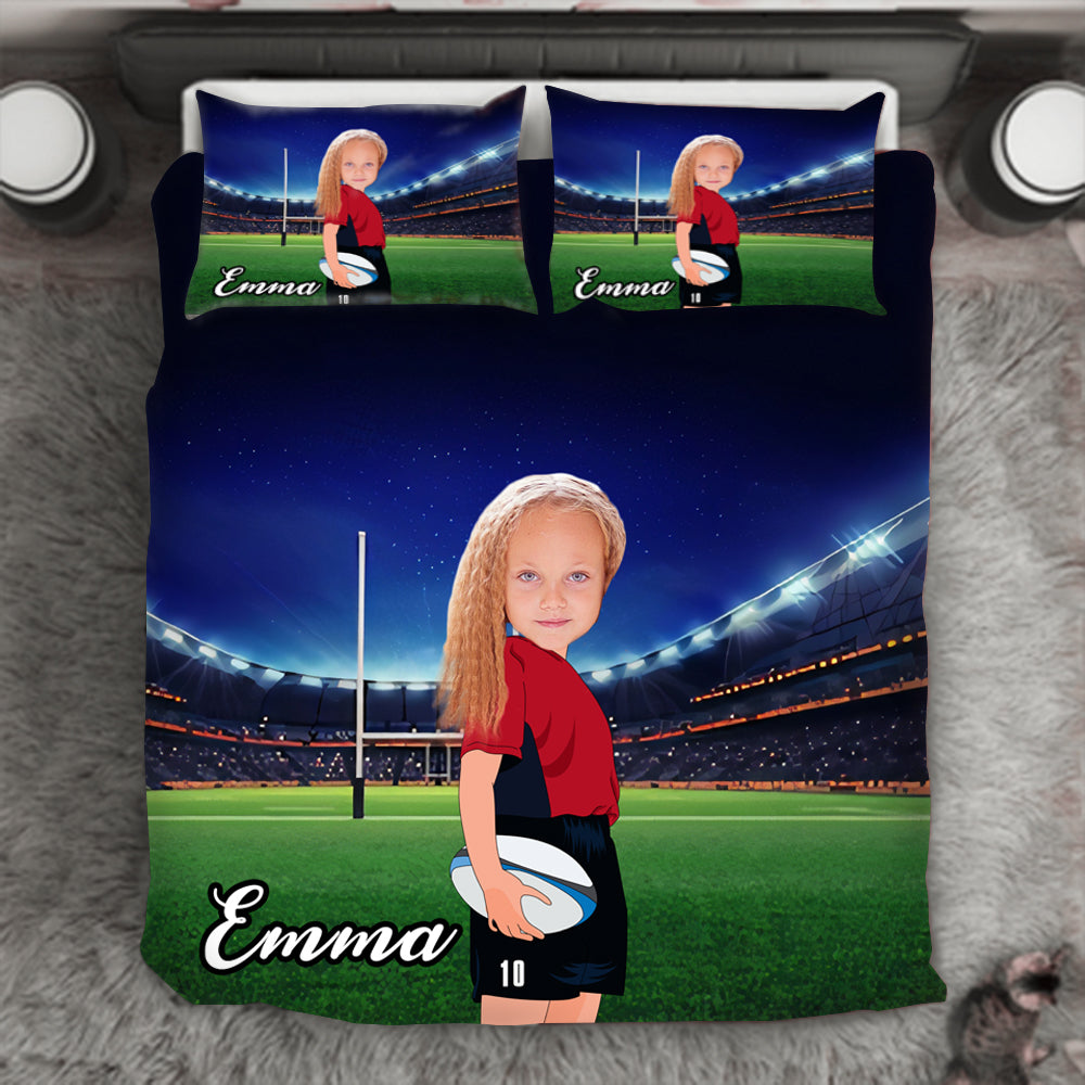Girl Personalised Rugby Player 3-Piece Bedding Set - USTAD HOME
