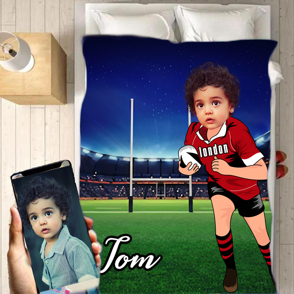 Personalised Rugby Sports Boy Blanket - USTAD HOME