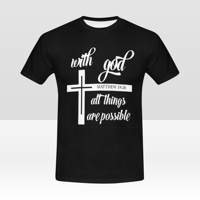 Inspirational "With God all things are possible" Print Unisex Black T-Shirt - USTAD HOME
