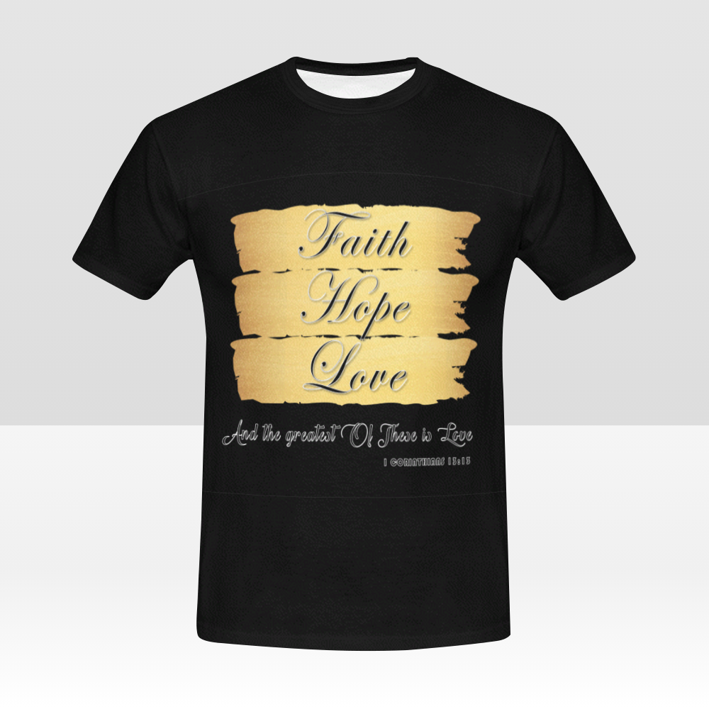 Motivational and Inspirational "FAITH HOPE LOVE" Print Unisex Black T-Shirt - USTAD HOME