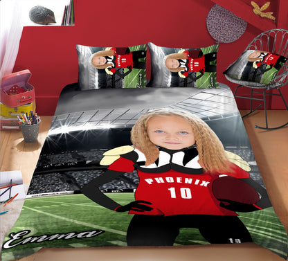 Girl Personalised American Football Player 3-Piece Bedding Set - USTAD HOME