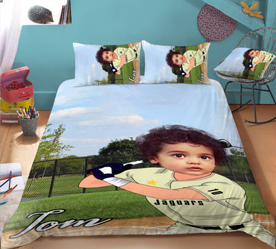 Boy Personalised Baseball Player 3-Piece Bedding Set - USTAD HOME
