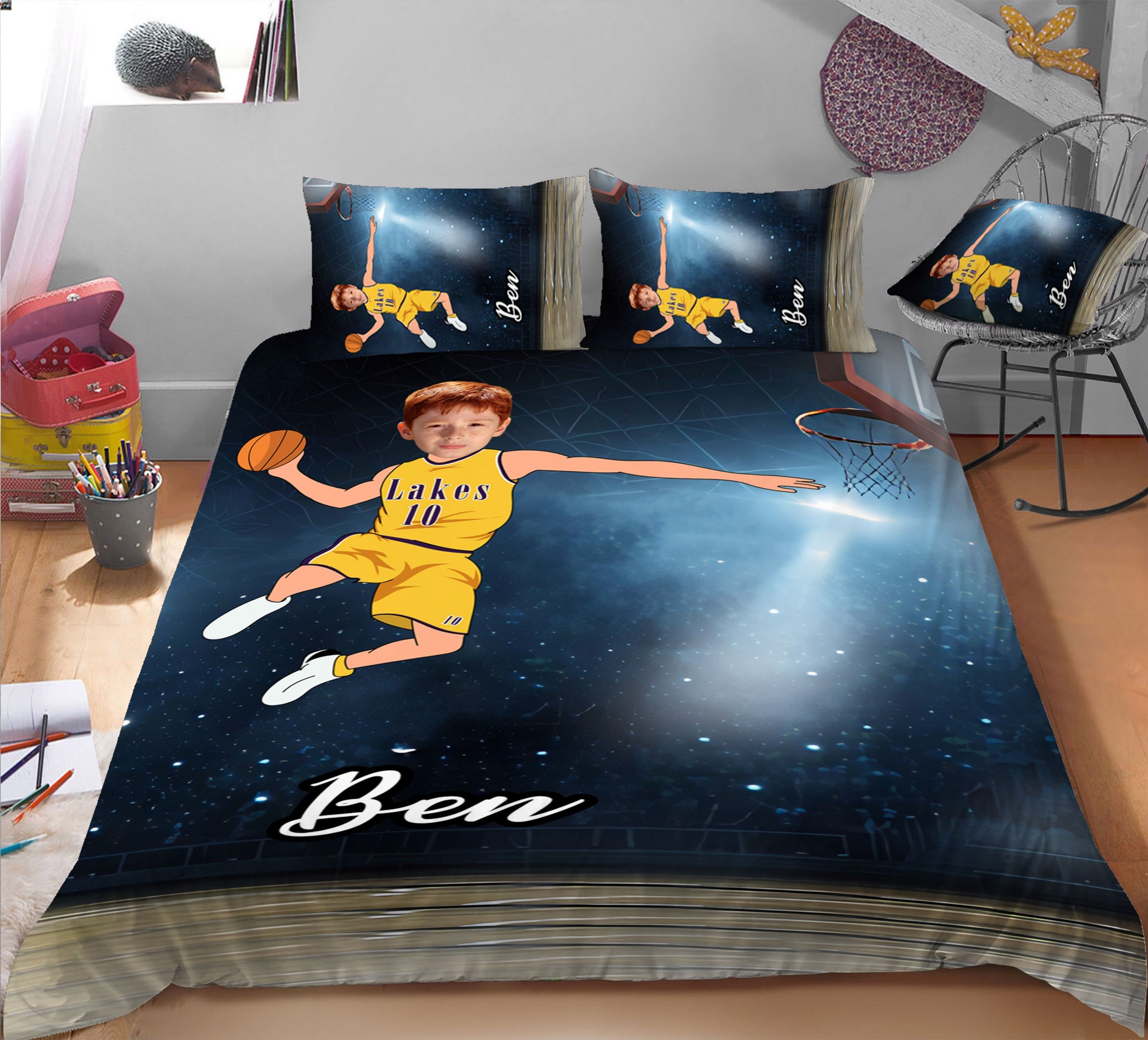 Boy Personalised Basketball Player 3-Piece Bedding Set - USTAD HOME