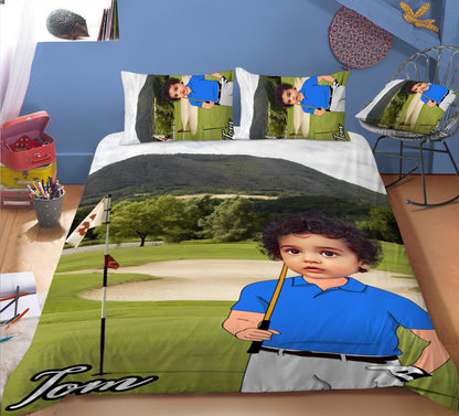 Boy Personalised Golf Player 3-Piece Bedding Set - USTAD HOME