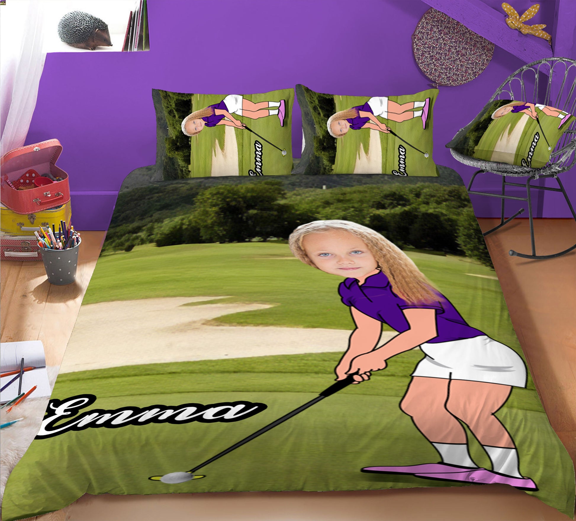 Girl Personalised Golf Player 3-Piece Bedding Set - USTAD HOME