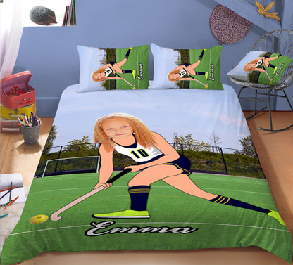 Girl Personalised Hockey Player 3-Piece Bedding Set - USTAD HOME