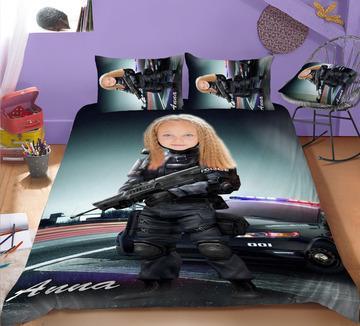 Personalised Police Girl 3-Piece Bedding Set - USTAD HOME