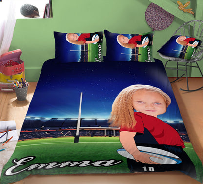 Girl Personalised Rugby Player 3-Piece Bedding Set - USTAD HOME