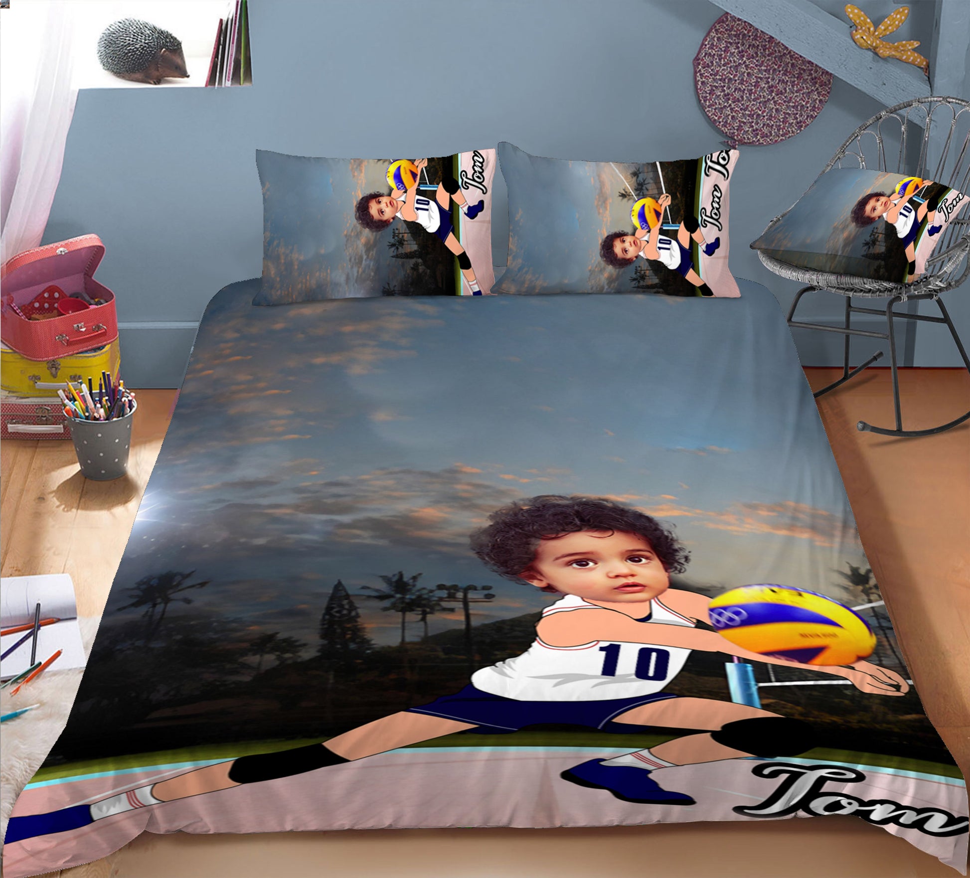Boy Personalised Volleyball Player 3-Piece Bedding Set - USTAD HOME