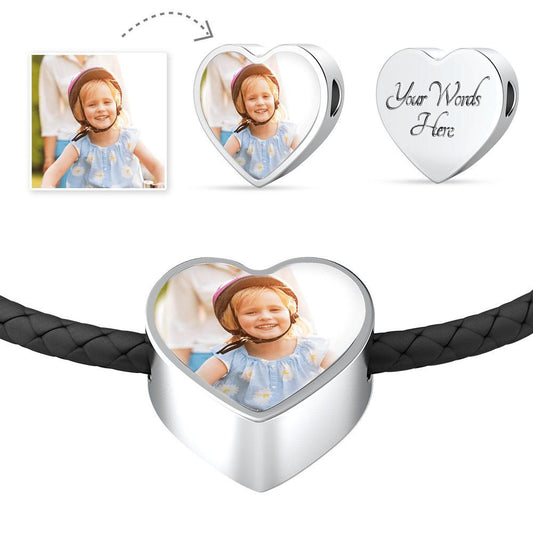Custom Heart Photo Pendant with Leather Woven Bracelet - USTAD HOME