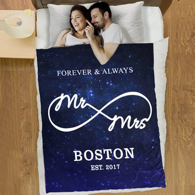 Mr & Mrs. Galaxy Space Blanket With Name and Wedding Year - USTAD HOME
