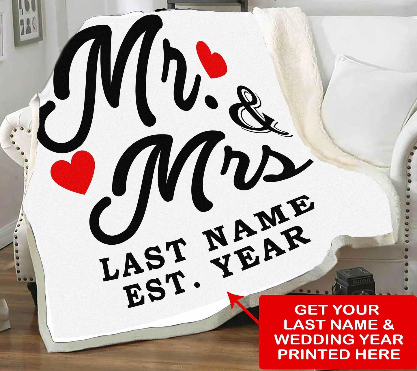 MR AND MRS BLANKET WITH NAME & WEDDING YEAR - USTAD HOME