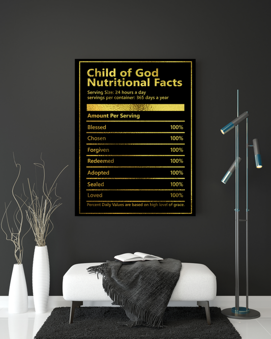 Inspiring "Child of God Nutritional Facts" Canvas Print - USTAD HOME
