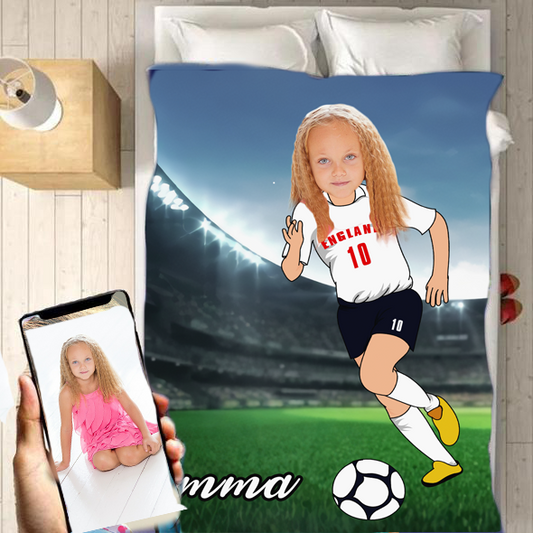 Personalised Footballer Girl Blanket - USTAD HOME
