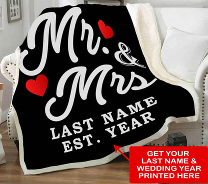 MR AND MRS BLANKET WITH NAME & WEDDING YEAR - USTAD HOME