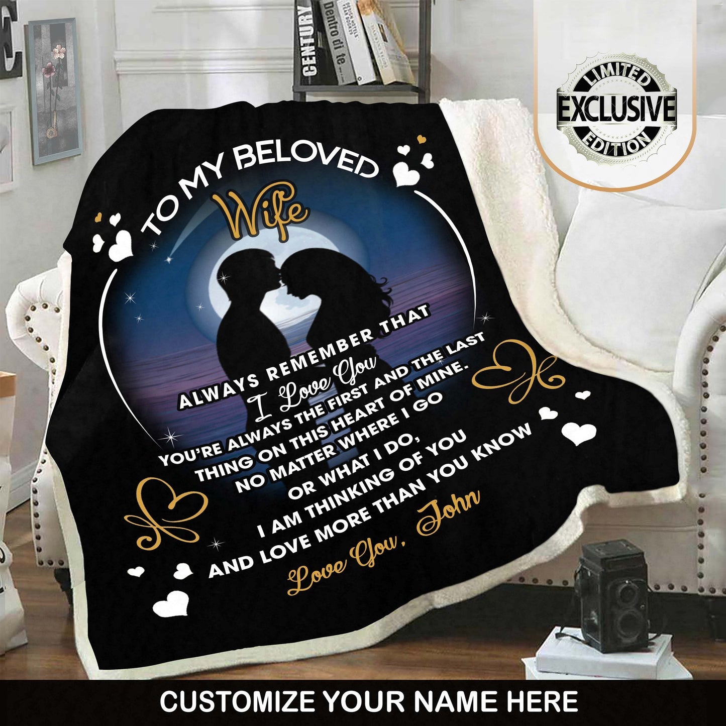 Exclusive " To My Beloved Wife " Couples Blanket - USTAD HOME